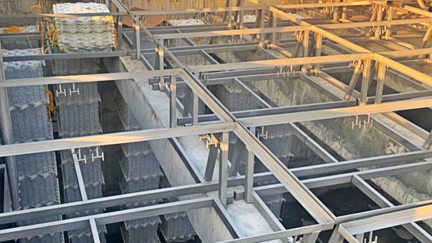 Artificial root biofilm carrier module installation at Bắc Giang Vietnam